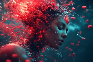 Cybernetic face submerged in water with bubbles illustrating the depth of AIs exploration in various environments