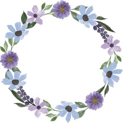 purple and blue watercolor floral wreath for wedding invitation