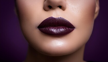 Obraz premium A deep, rich plum-colored lip color on a woman's lips, with a matte finish to give a dramati