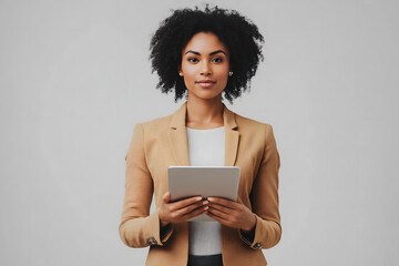 Woman Holding a Tablet Standing Confidently