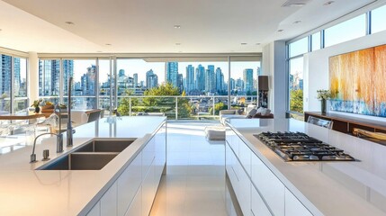Sleek kitchen with white countertops and minimalist fixtures