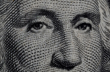 Macro photography one dollar bill. Washington's eyes on a dollar bill.