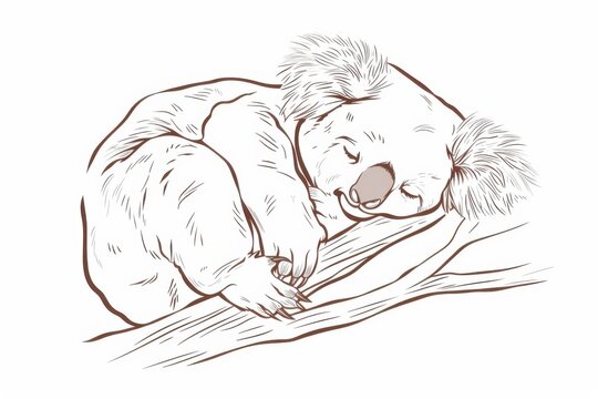 recommend clip art: Adorable koala peacefully sleeping in a simple outline - captivating tranquility