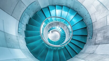 Spiral staircase inside a modern cylindrical building with glass floors