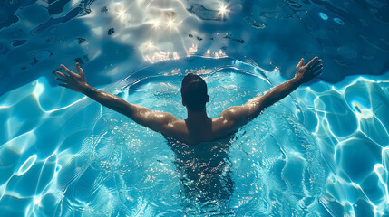 Swimming Butterfly Style: Man swimming butterfly style in a pool with a matte effect.