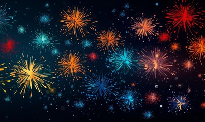 Naklejka premium Colorful fireworks display flat design, top view, celebration night, animation, Complementary Color Scheme