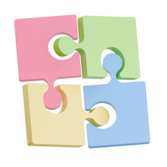 3D Render Kid Toy Colorful Puzzle Pieces for Creative Play. Transparent Background