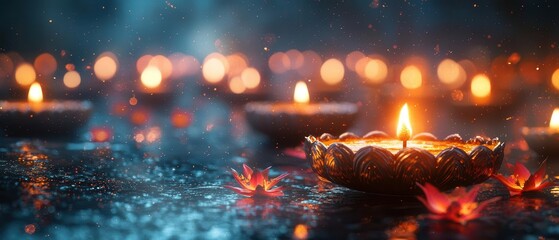 A Hindu festival of lights with the community celebrating and sharing emotions of joy and devotion