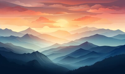 Obraz premium Expansive mountain panorama flat design, top view, breathtaking landscape, 3D render, Triadic Color Scheme