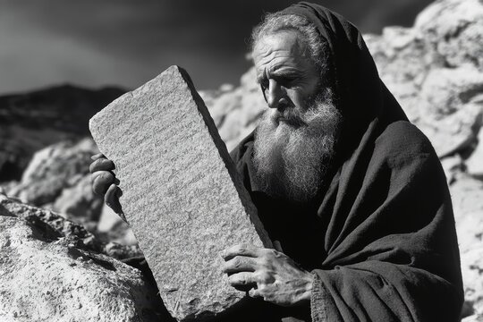 Moses receives the stone tablets of the 10 commandments on the mountaintop.