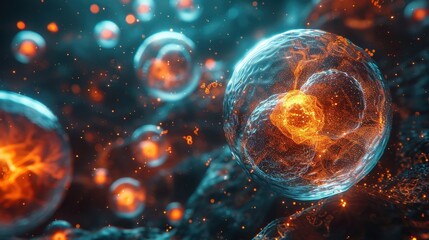 Artistic representation of regenerative medicine with glowing cells, [medical research], [biotechnology].