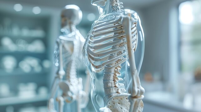 3D rendering of the skeletal system with annotated joint analysis, [medical research], [orthopedic health].