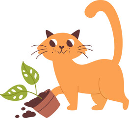 Cat Drops Pot With Plant