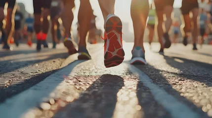 Fotobehang Marathon running race, people feet on city road  © Mahemud