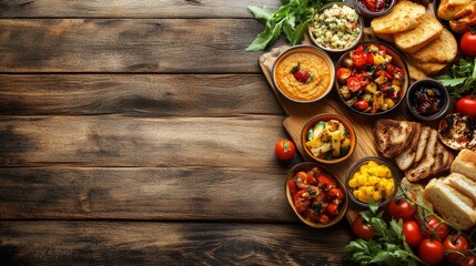 Colorful Food Platter Arranged on a Rustic Wooden Table