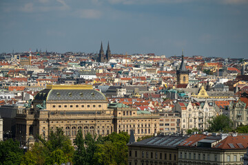 Obraz premium Prague, Czech Republic, panoramic view on the city from the other side of the Moldau