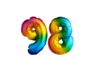 Multicolored balloon for number 98 celebration. Happy birthday on white background