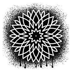 Drawing a simple mandala stencil on black paint splashes