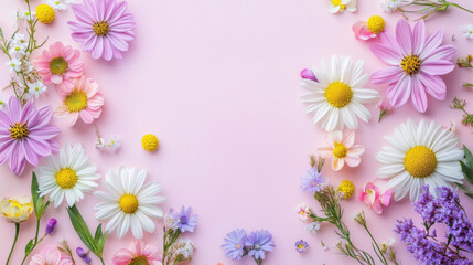 Fototapeta premium Colorful flowers on a background in pastel tones