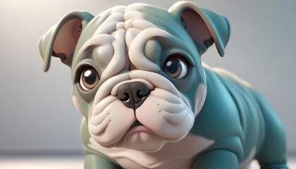 Bulldog Puppy Dog Close-Up. Studio Portrait. White Background.