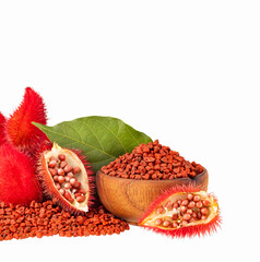 Annatto plant - Organic Bixa Orellana seeds. White background