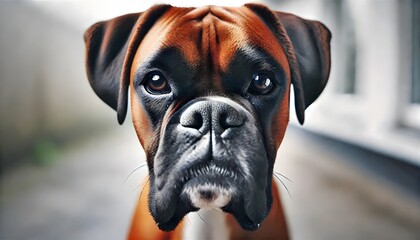 Boxer Dog Studio Close-Up Portrait. White Background.