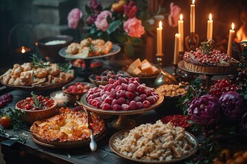 Fototapeta premium Feast Table with Festive Food and Decor