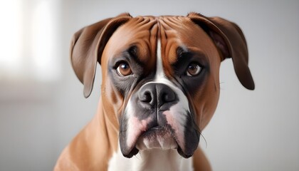 Boxer Dog Studio Close-Up Portrait. White Background.