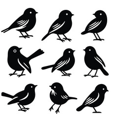 set of silhouettes of birds Vector illustration silhouette image icon 