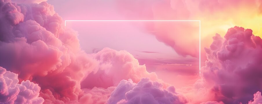 Pink and Orange Clouds with a White Neon Rectangle - Powered by Adobe
