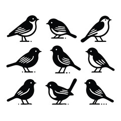 set of silhouettes of birds Vector illustration silhouette image icon 