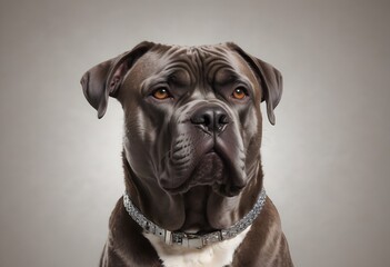 Closeup of Adult Cane Corso Dog in Natural Light. Studio Portrait. White Background.