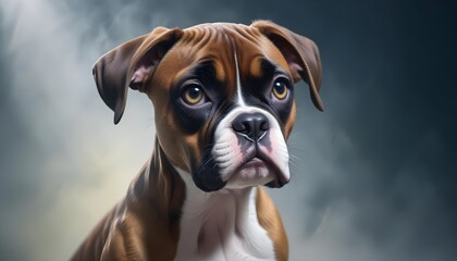 Boxer Puppy Dog Studio Close-Up Portrait. White Background.