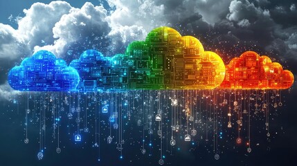 Evolution of Cloud Development Trends Transition from Containerization to Serverless Computing. Concept Cloud Development Trends, Containerization, Serverless Computing, Evolution, Transition