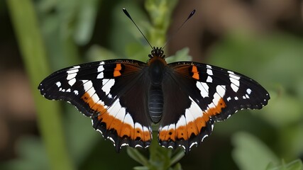 Obraz premium Lorquin's Admiral butterfly with black, orange, and white wings Generative AI