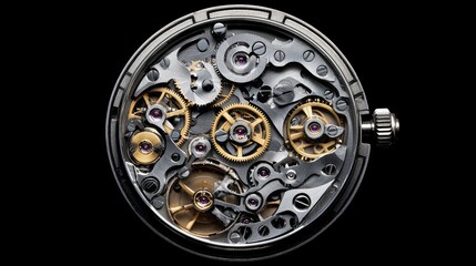 Detailed View of an Intricate Watch Movement with Gears and Springs