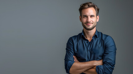 Obraz premium Modern Businessman (Deep Blue Shirt): Modern businessman in a deep blue shirt standing 