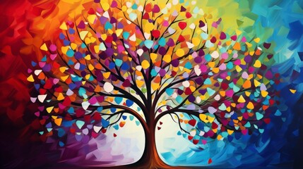 A colorful tree with abstract leaves, symbolizing growth and nature's beauty.