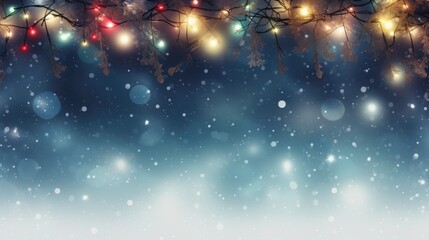 Obraz premium A serene winter scene with softly glowing lights and falling snowflakes.