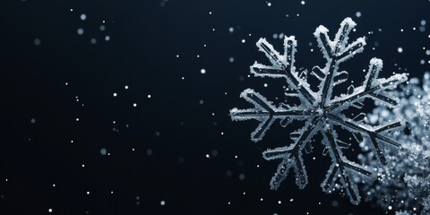 Fototapeta premium Close-up of a Detailed Snowflake on a Dark Background