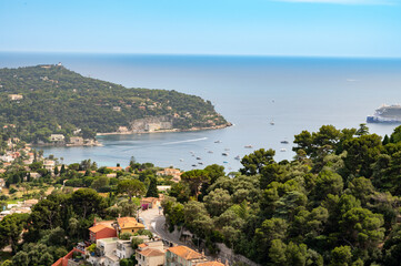 Panoramic view of Saint-Jean-Cap-Ferrat commune in Alpes-Maritimes in Provence-Alpes-Cote d'Azur,...