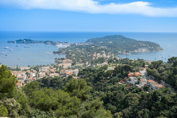Obraz premium Panoramic view of Saint-Jean-Cap-Ferrat commune in Alpes-Maritimes in Provence-Alpes-Cote d'Azur, French Riviera, France