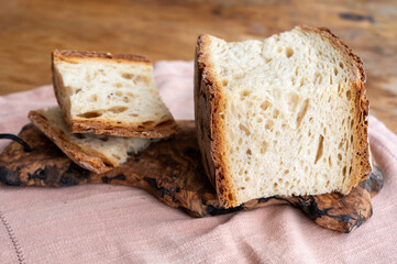 Freshly baked big sourdough traditional italian bread on olive wood fired oven