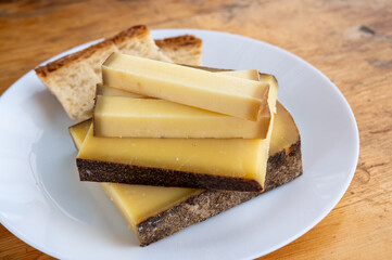 French aged in caves cheese Comte, made from unpasteurised cow milk Prestige,  Vieille Reserve close up