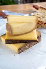 French aged in caves cheese Comte, made from unpasteurised cow milk Prestige,  Vieille Reserve close up