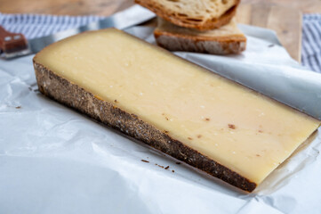 French aged in caves cheese Comte, made from unpasteurised cow milk Prestige,  Vieille Reserve close up