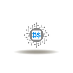 Vector illustration of circuit with dollar and bitcoin currencies. Symbol of FINTECH Financial Technology.