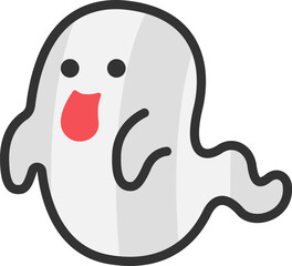 舌を出した、おばけのアイコン（線画カラー）のイラスト