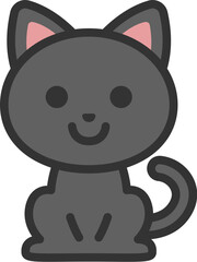 黒猫のアイコン（線画カラー）のイラスト