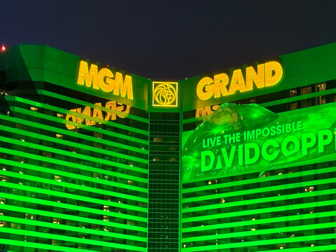 Las Vegas,Nevada,USA-June 17th 2024:MGM Grand hotel and casino building exterior at night